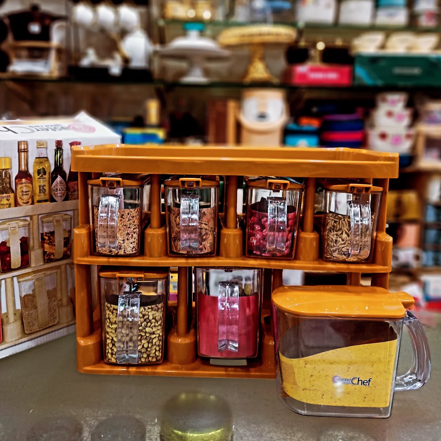 “MasterChef 7-Jar Spice Rack Set with Transparent Lids – Kitchen Organizer for Spices and Condiments”