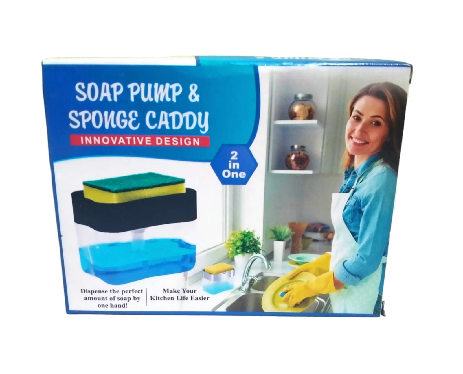 1Pc 2-in-1 Soap Pump Dispenser and Sponge Holder - Sponge Rack for Kitchen Sink Dish Washing Soap Dispenser