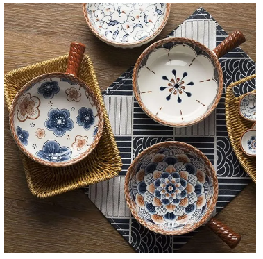 Techmanistan Random Color - Mandala Print Bowl, Koreaan Tableware Cute Ceramic Bowl With Handle, Microwave Heating Bowl Instant Noodle Bowl