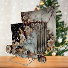 Luxury Marble Pattern melamine Serving Tray Set with Metal Stand – Elegant Snack, Dessert & Tea Platter for Home & Parties