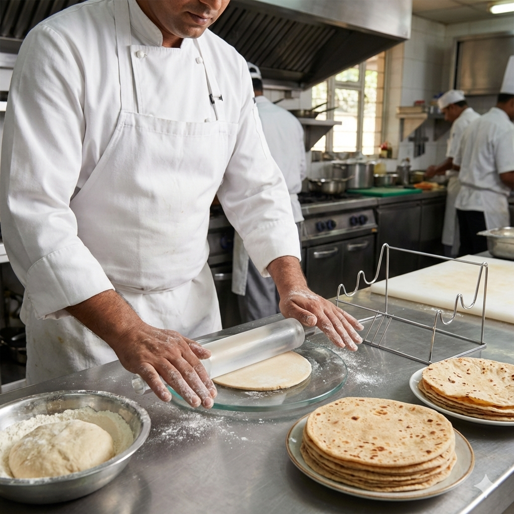 Premium Wooden Rolling Pin with Round Dough Board & Storage Stand – Durable Kitchen Baking & Roti Making Set