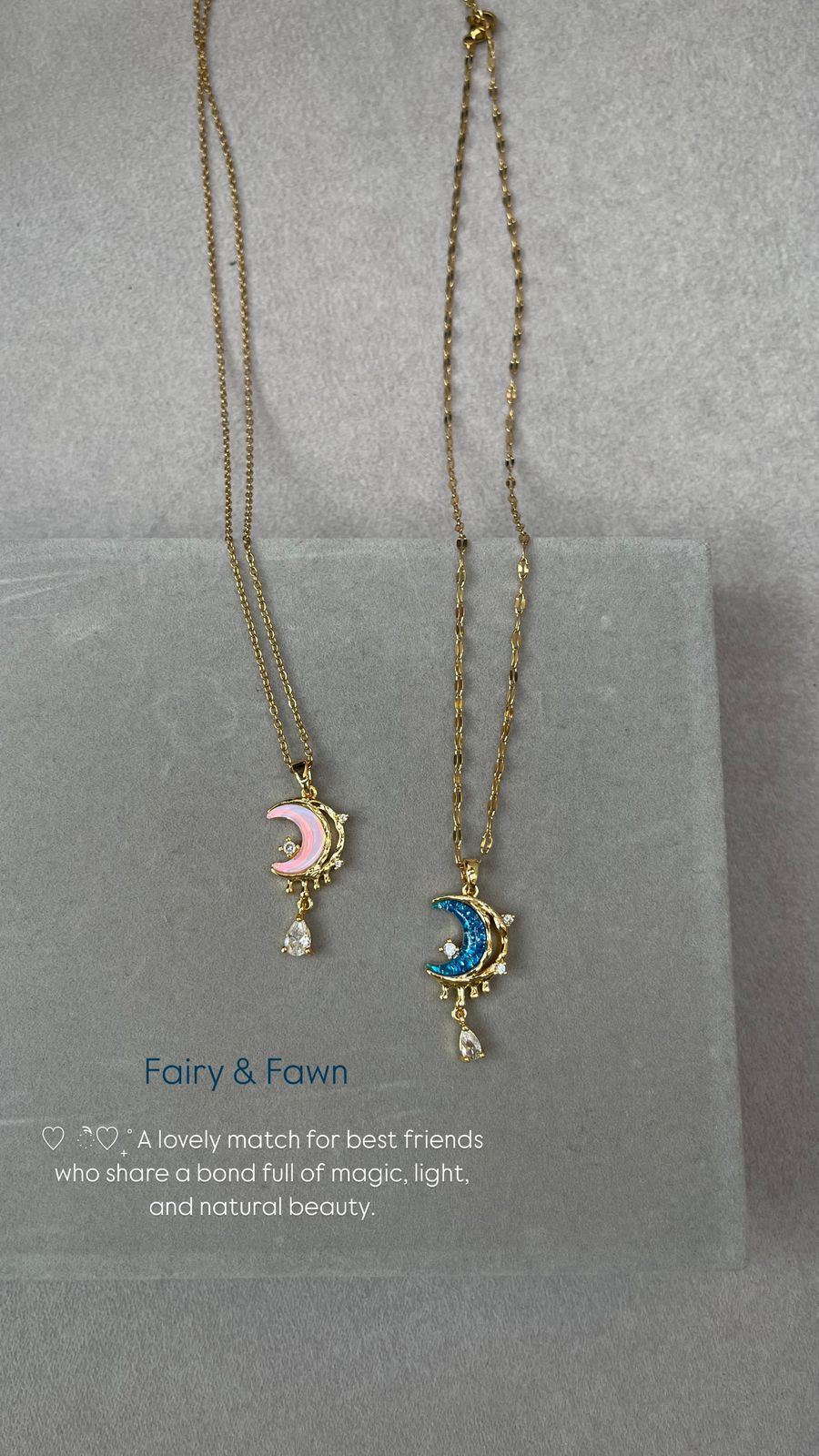 Fairy & Fawn Crescent Moon Necklaces