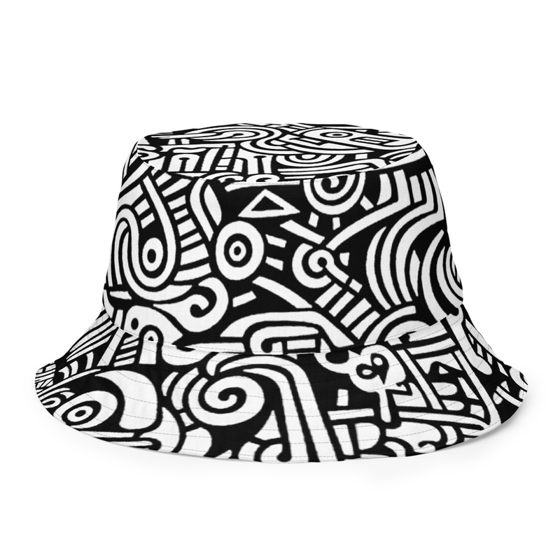 Abstract Doodle Graffiti Pattern DIY Color In Reversible Bucket Hat
