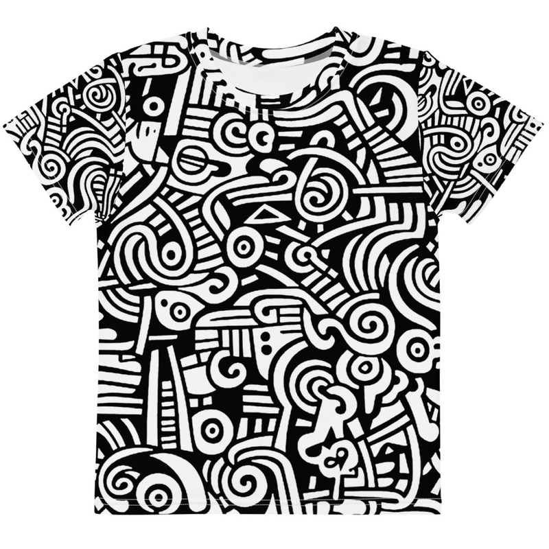 Abstract Doodle Graffiti Pattern DIY Color In Kids Cotton Crew Neck T-shirt