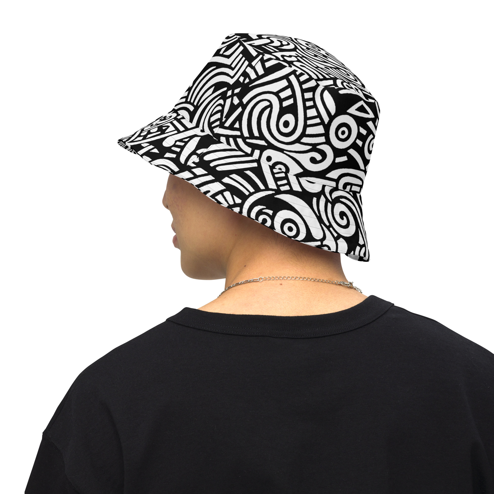 Abstract Doodle Graffiti Pattern DIY Color In Reversible Bucket Hat