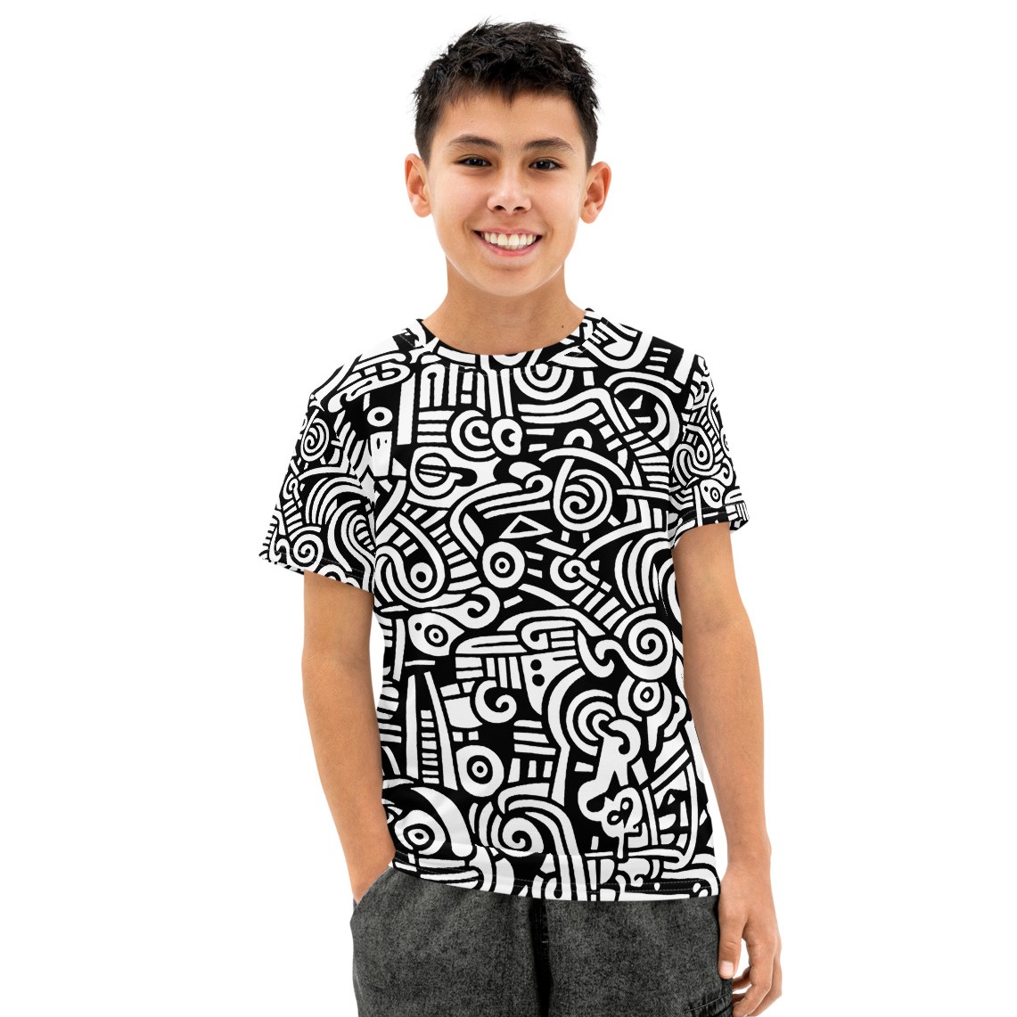 Abstract Doodle Graffiti Pattern DIY Color In Youth Cotton Crew Neck T-shirt
