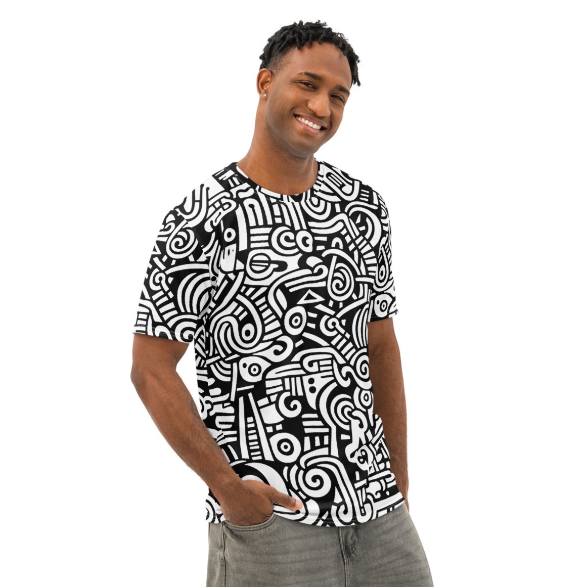 Abstract Doodle Graffiti Pattern DIY Color In Men's Premium Cotton T-Shirt