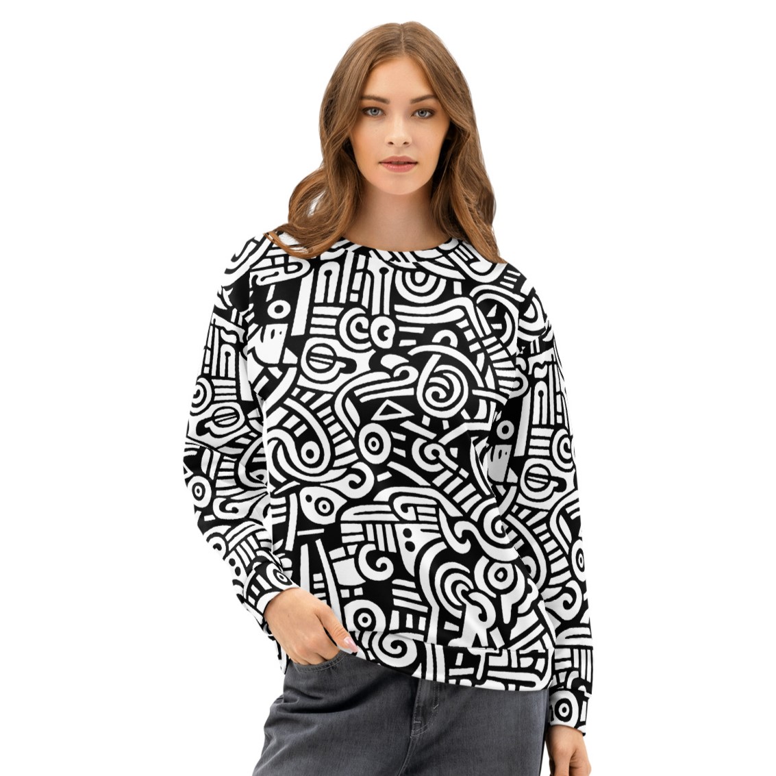 Abstract Doodle Graffiti Pattern DIY Color In Unisex Premium Cotton Sweatshirt