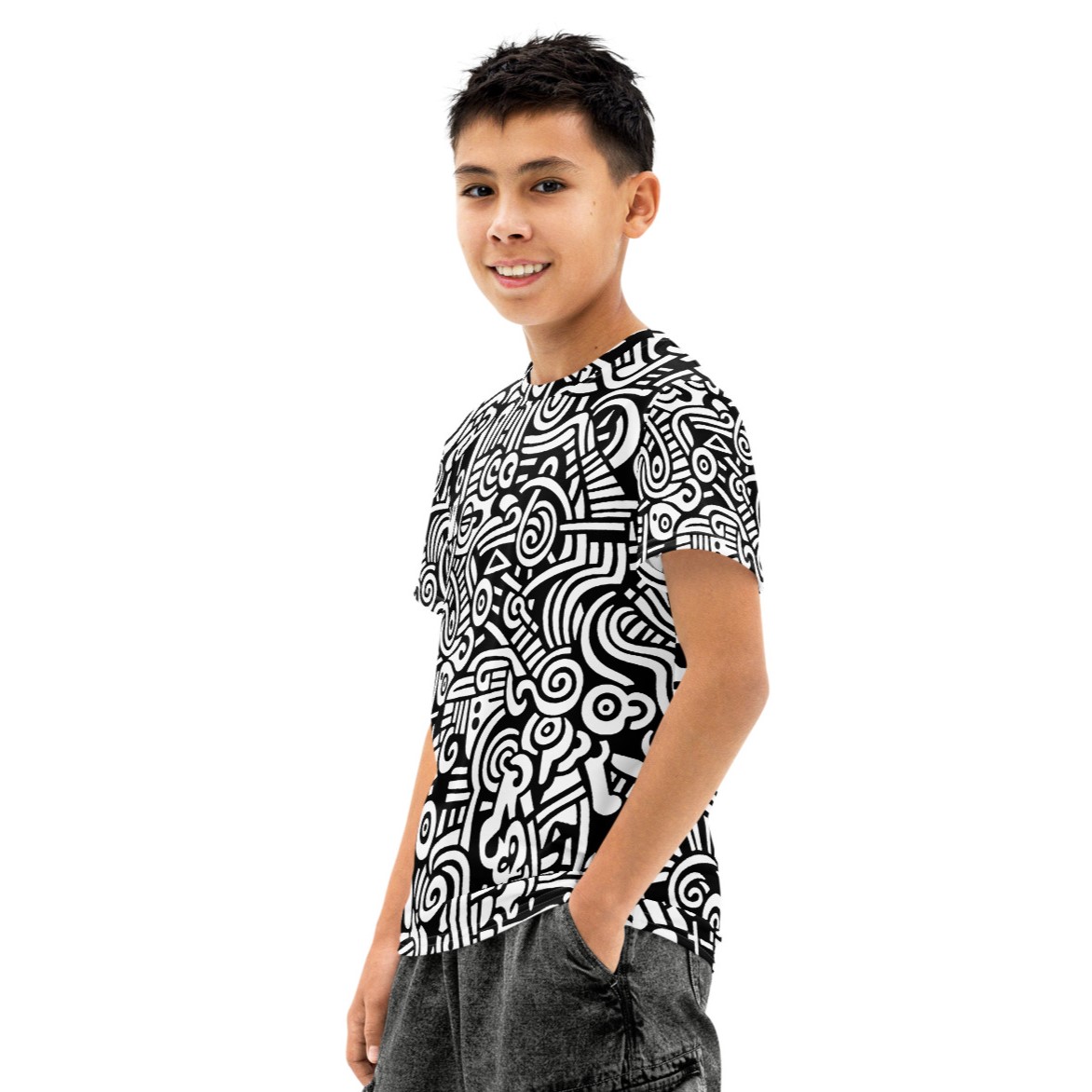 Abstract Doodle Graffiti Pattern DIY Color In Youth Cotton Crew Neck T-shirt