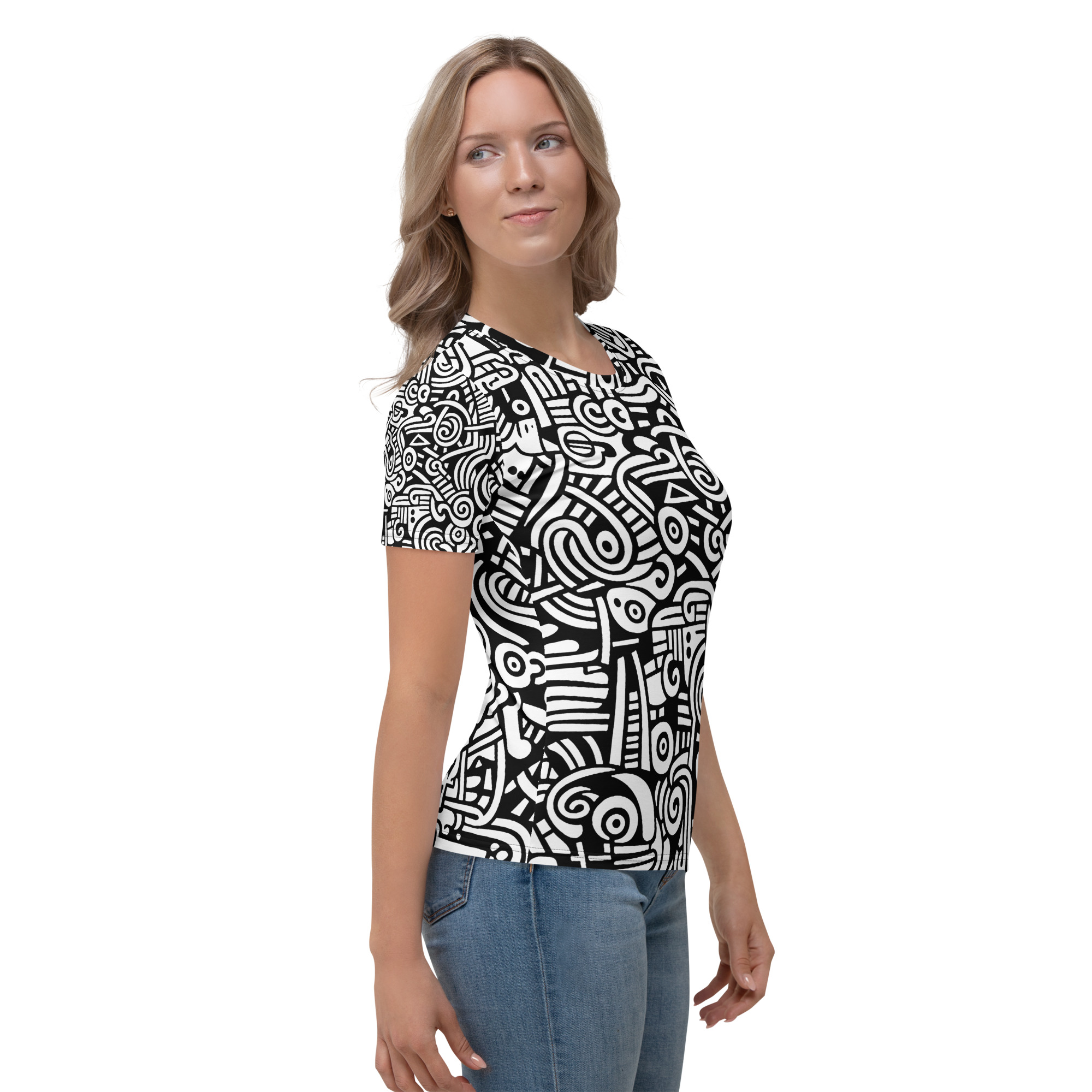 Abstract Doodle Graffiti Pattern DIY Color In Women's Premium Cotton T-Shirt