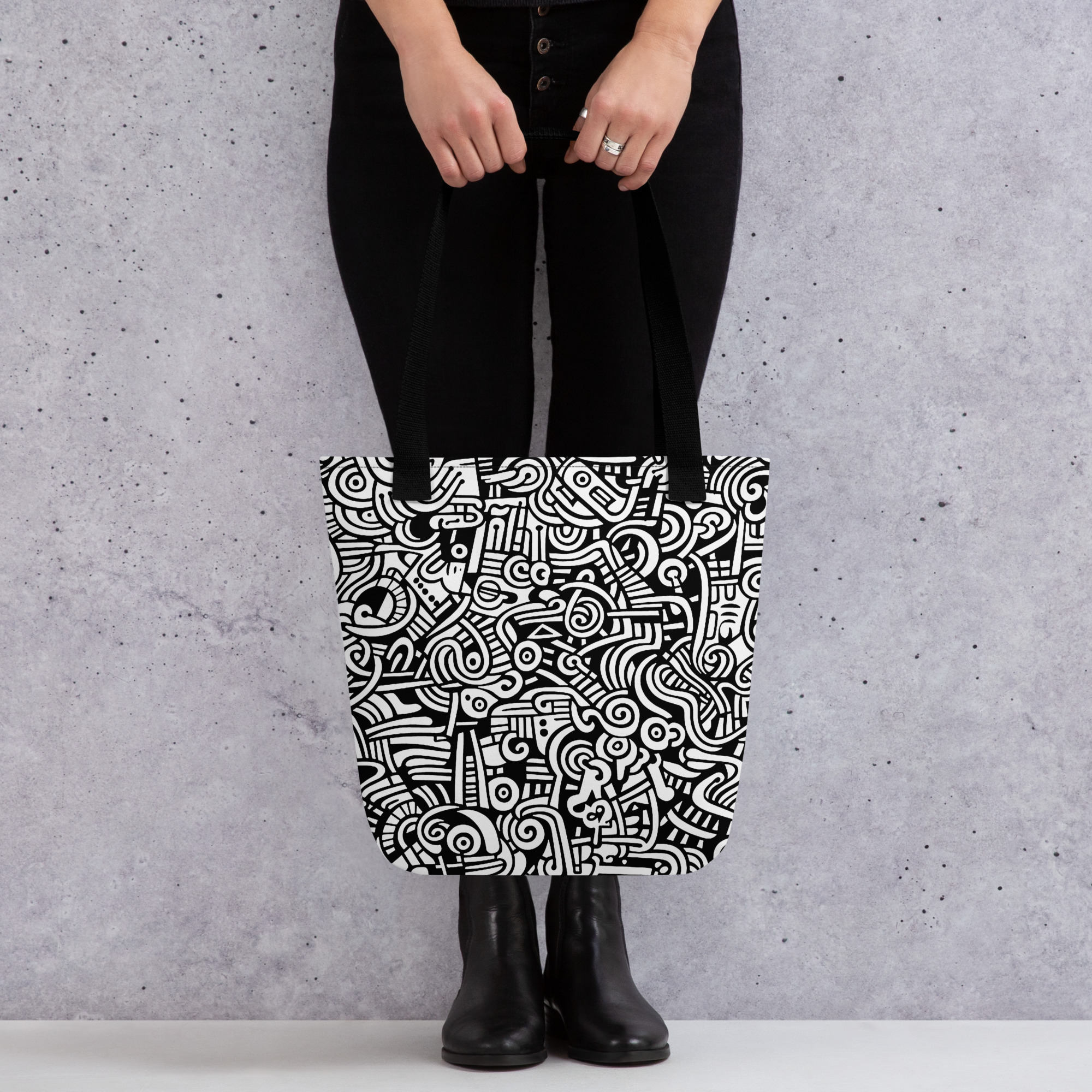 Abstract Doodle Graffiti Pattern  DIY Color In Tote Bag