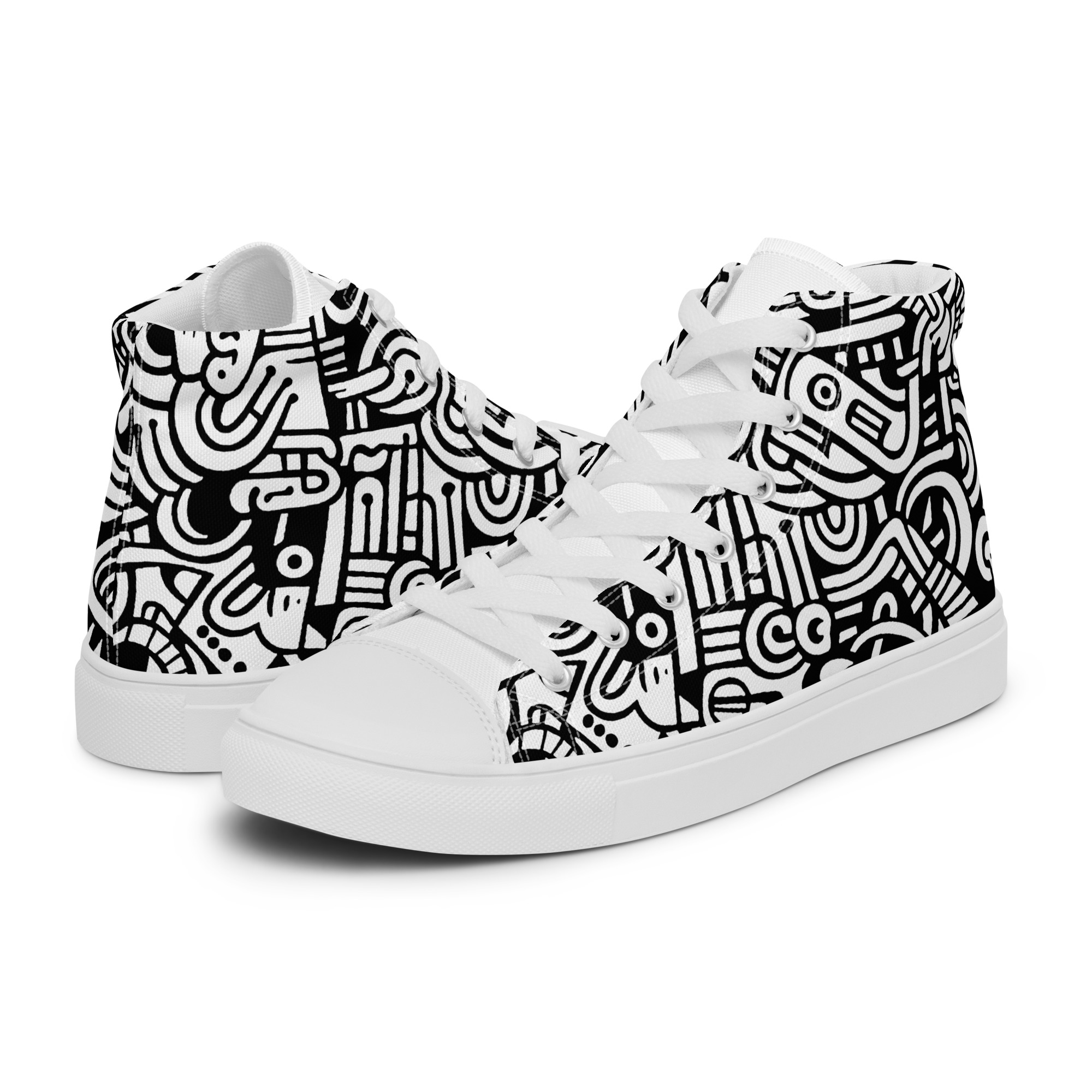 Abstract Doodle Graffiti Pattern DIY Color In High Top Canvas Shoes