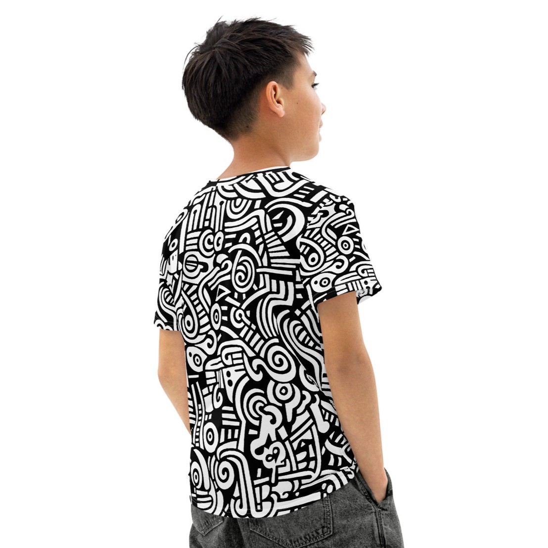 Abstract Doodle Graffiti Pattern DIY Color In Youth Cotton Crew Neck T-shirt