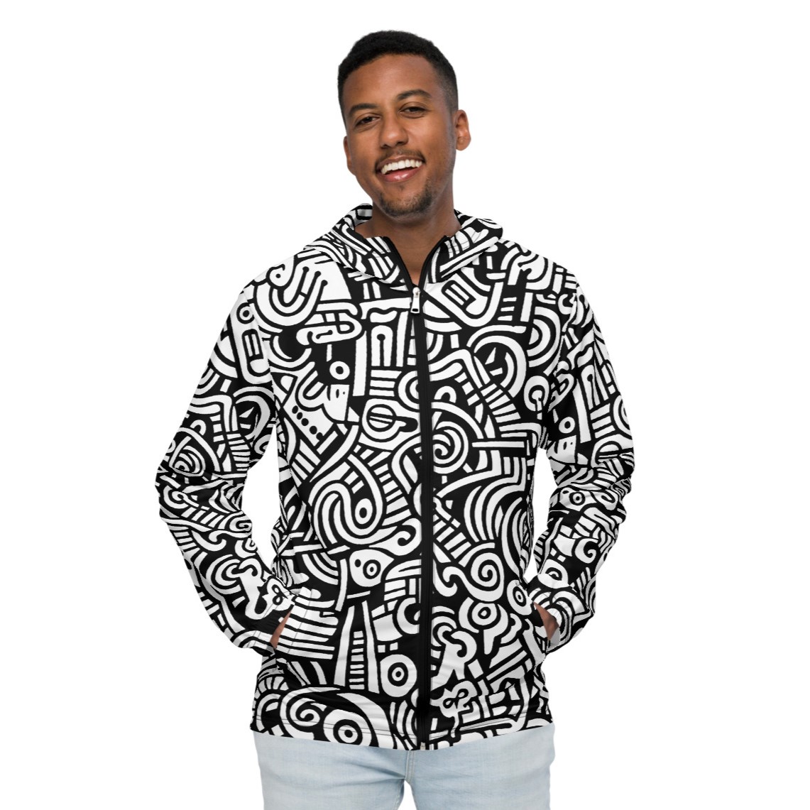 Abstract Doodle Graffiti Pattern DIY Color In Windbreaker