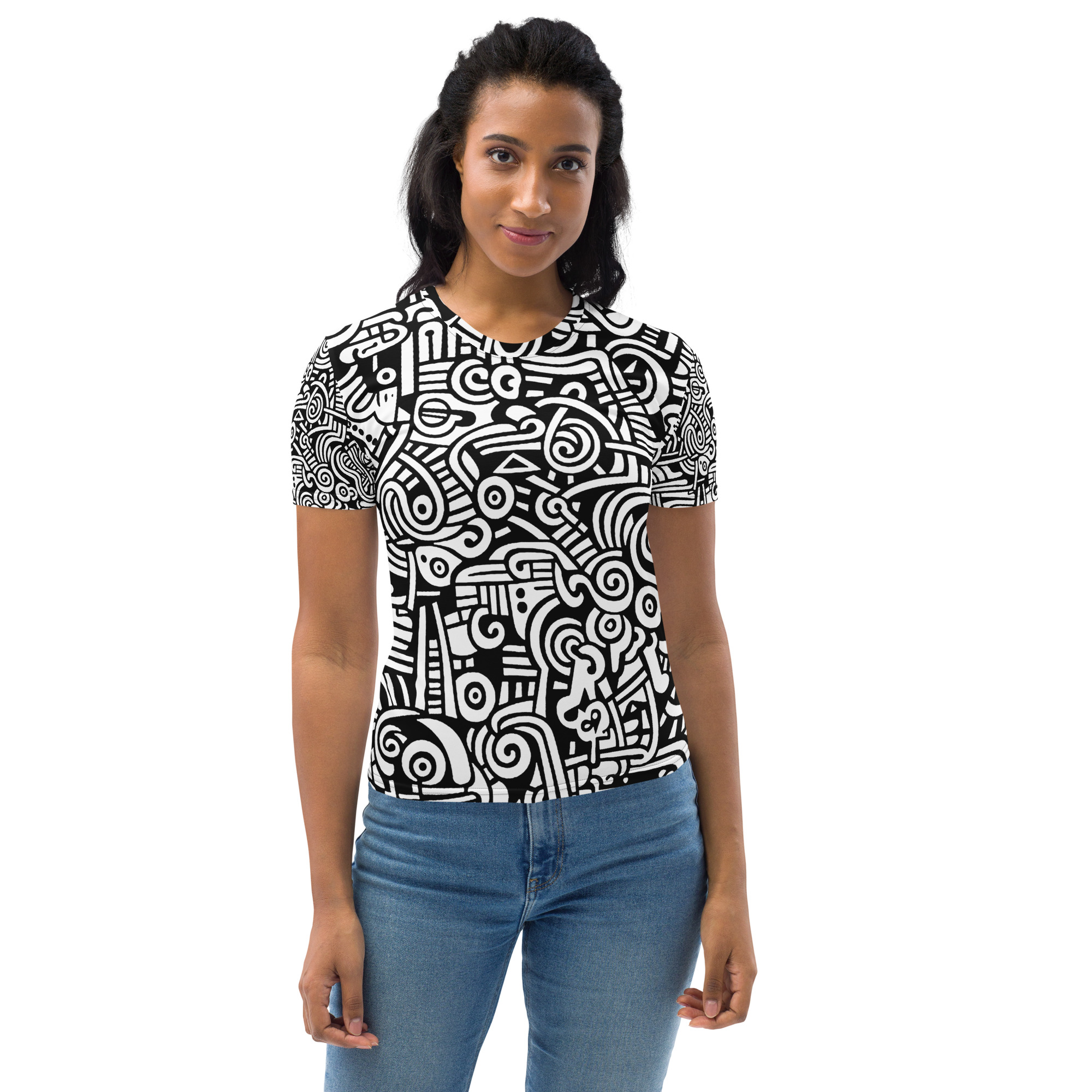 Abstract Doodle Graffiti Pattern DIY Color In Women's Premium Cotton T-Shirt