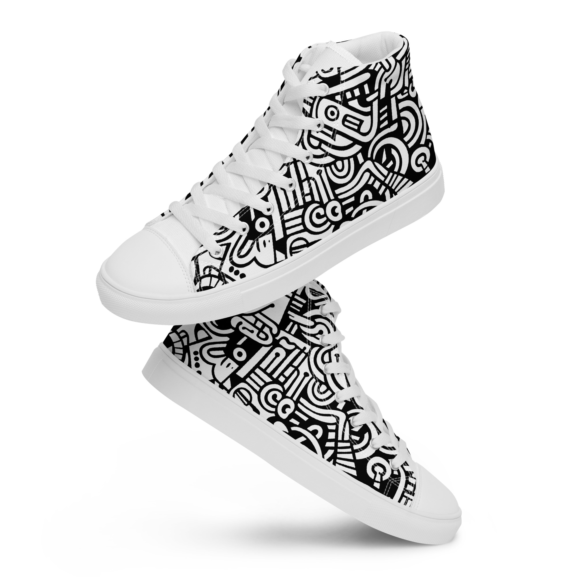 Abstract Doodle Graffiti Pattern DIY Color In High Top Canvas Shoes