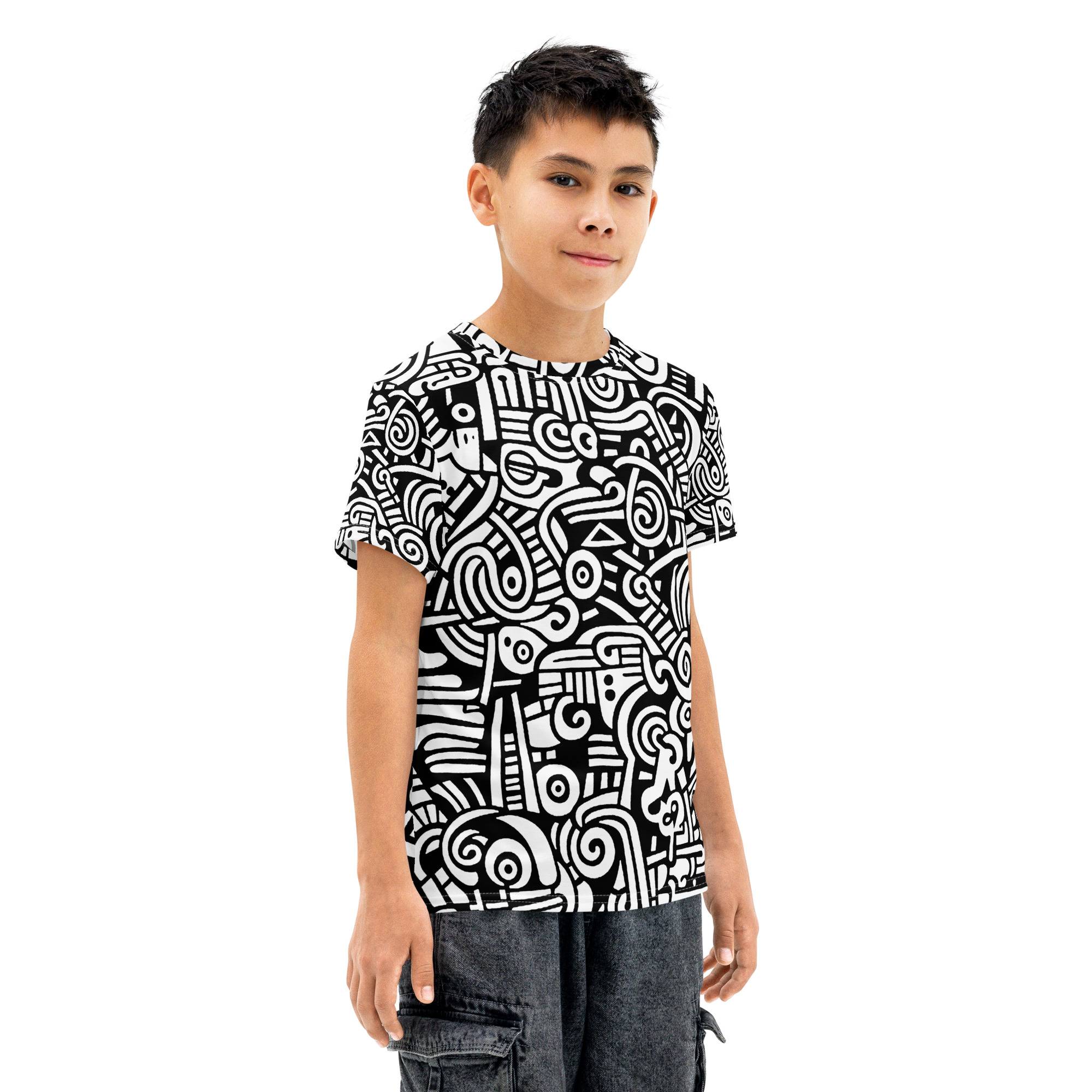 Abstract Doodle Graffiti Pattern DIY Color In Youth Cotton Crew Neck T-shirt