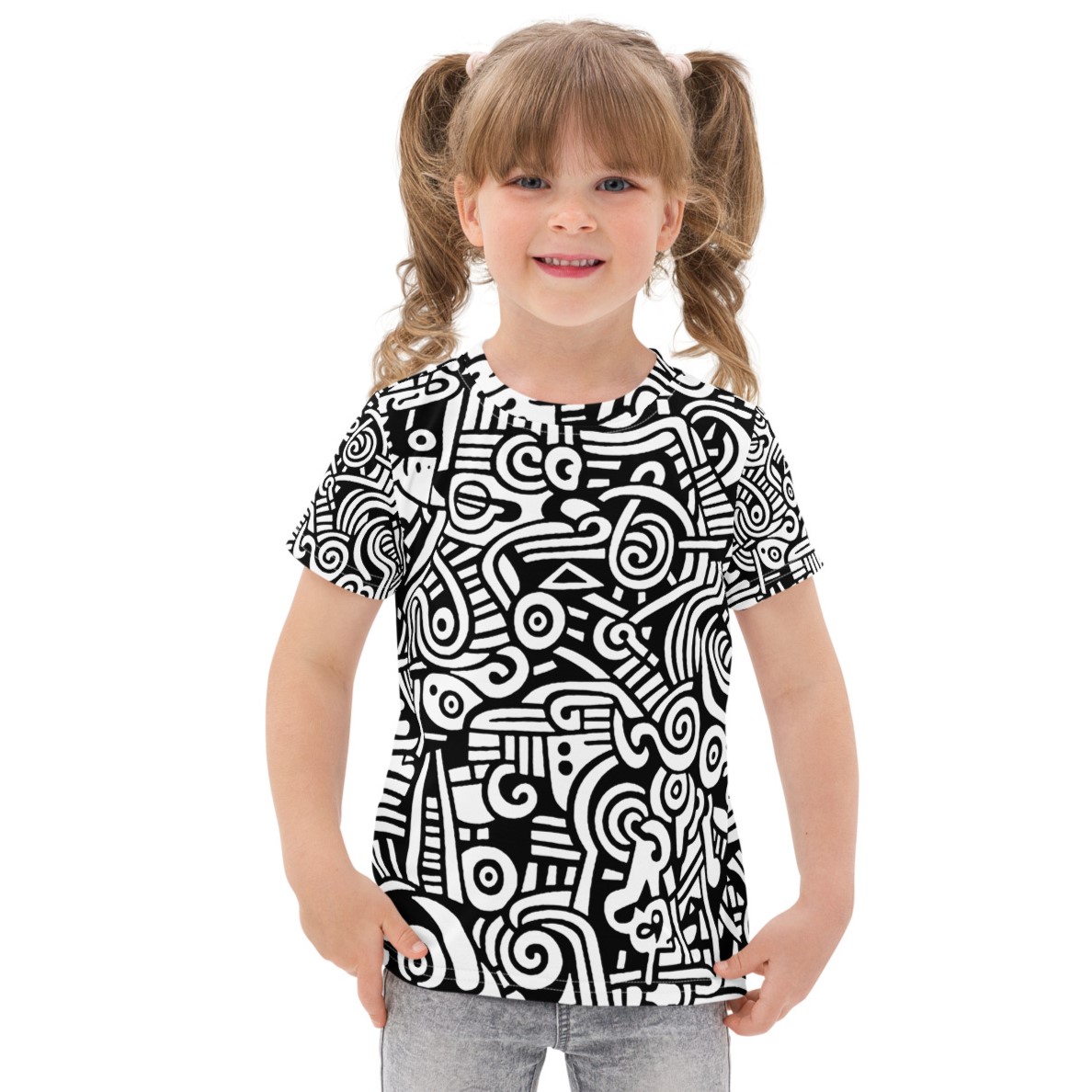 Abstract Doodle Graffiti Pattern DIY Color In Kids Cotton Crew Neck T-shirt
