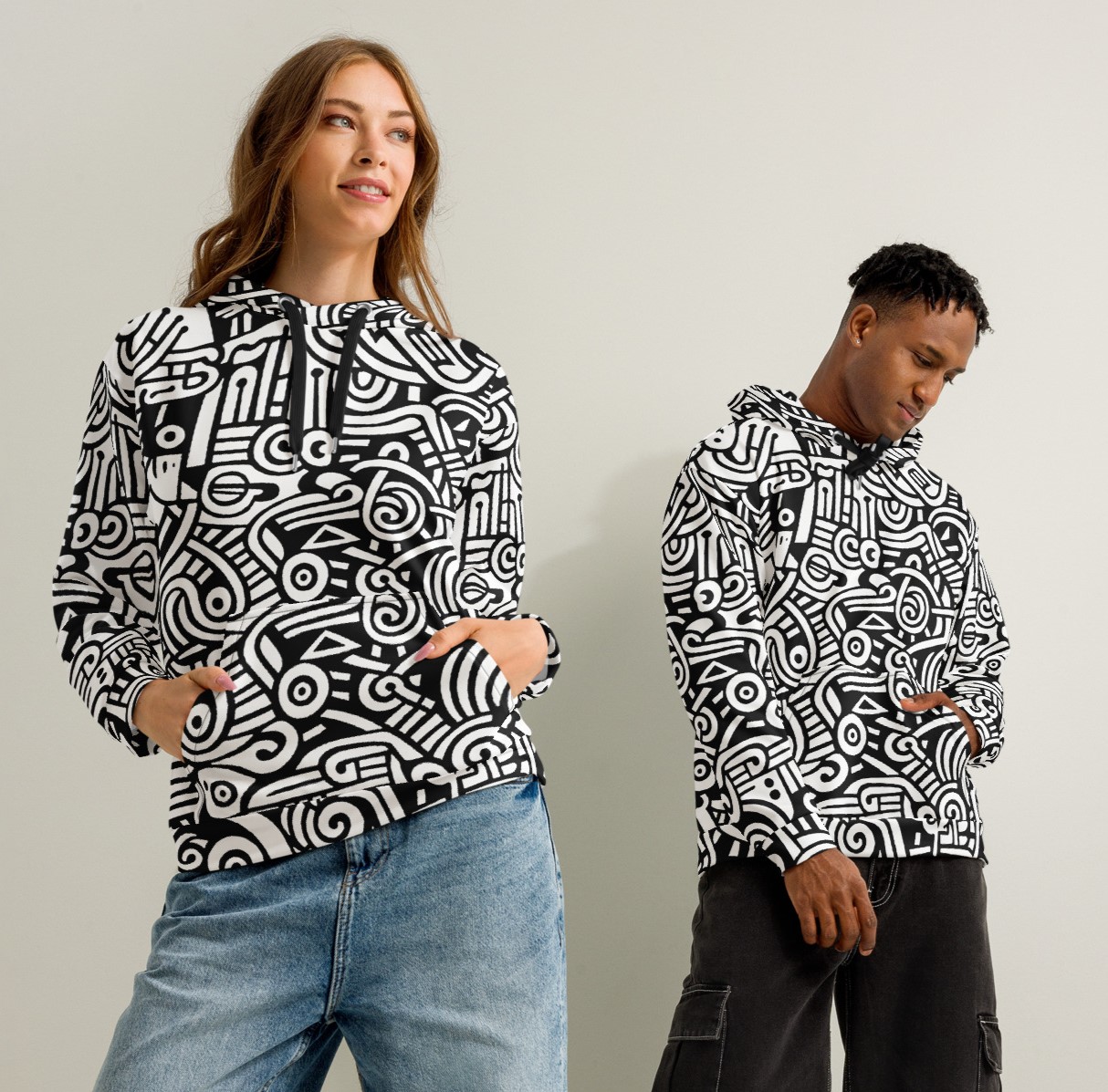 Abstract Doodle Graffiti Pattern DIY Color In Unisex Premium Cotton Hoodie