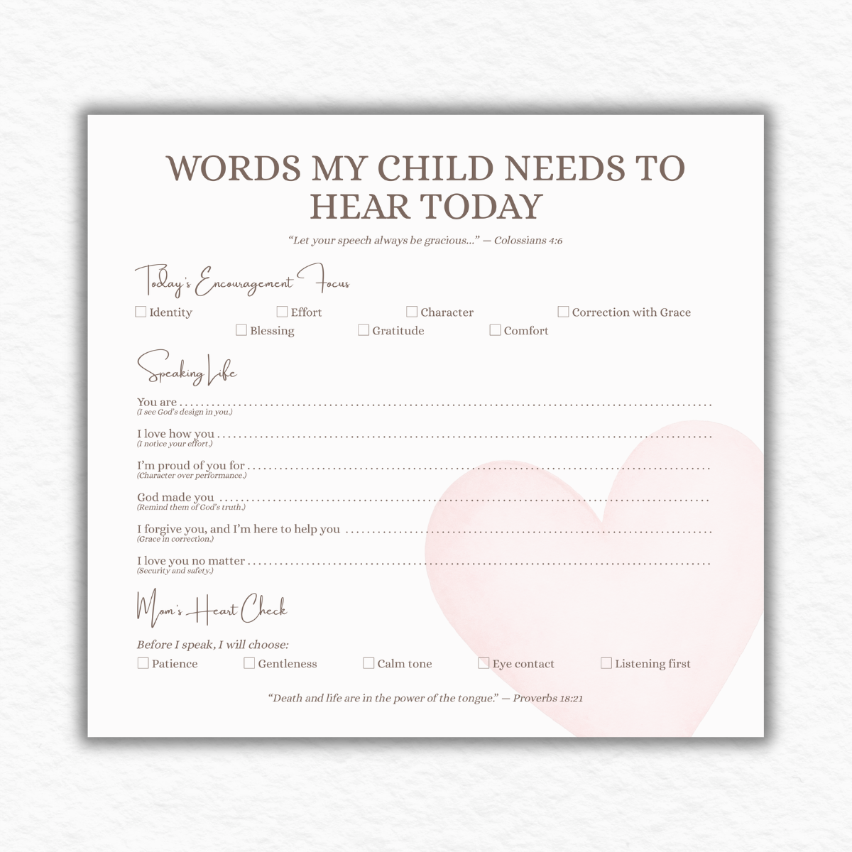 Words My Child Needs to Hear Today Notepad