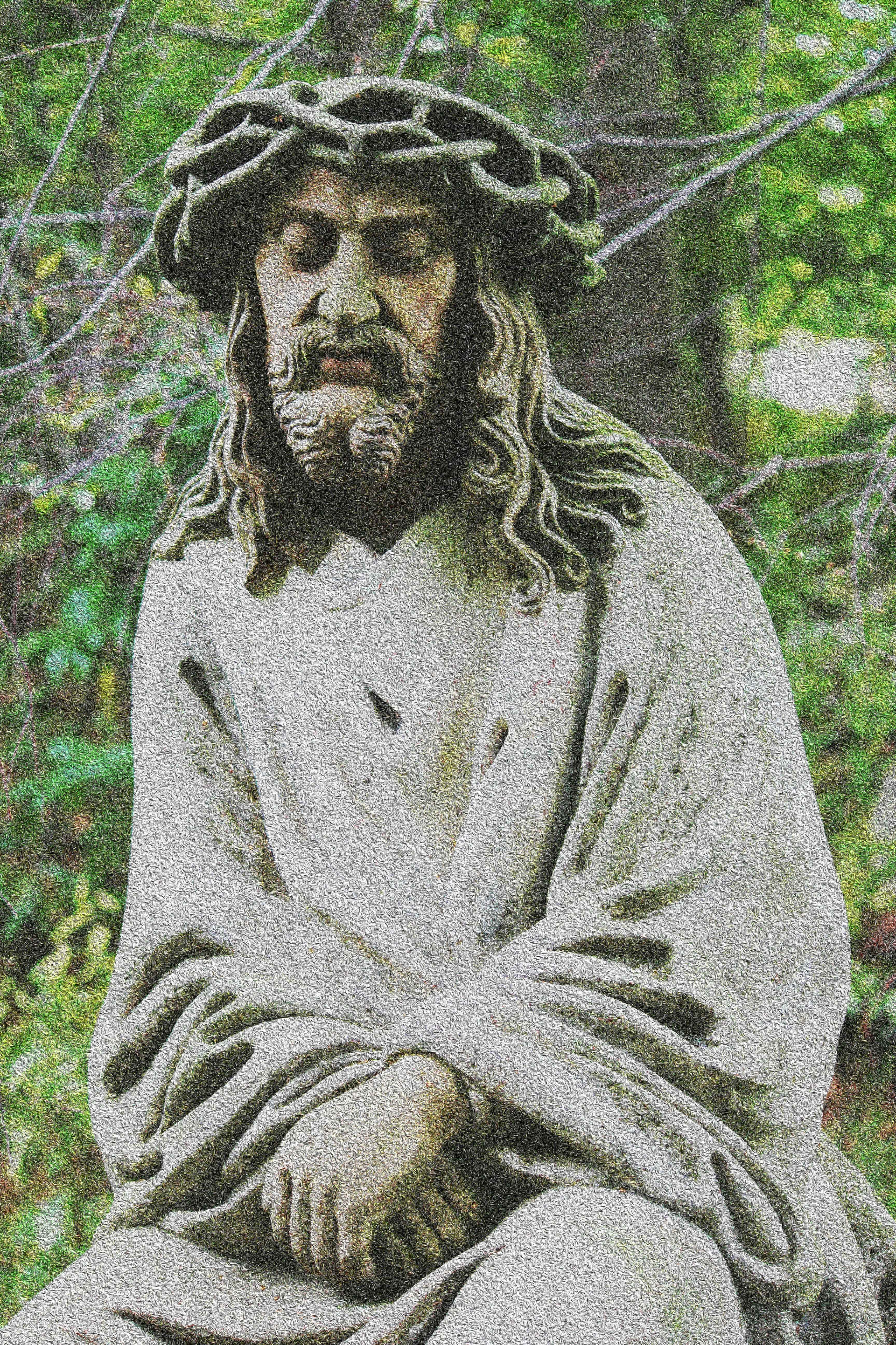 Jesus statue in forest