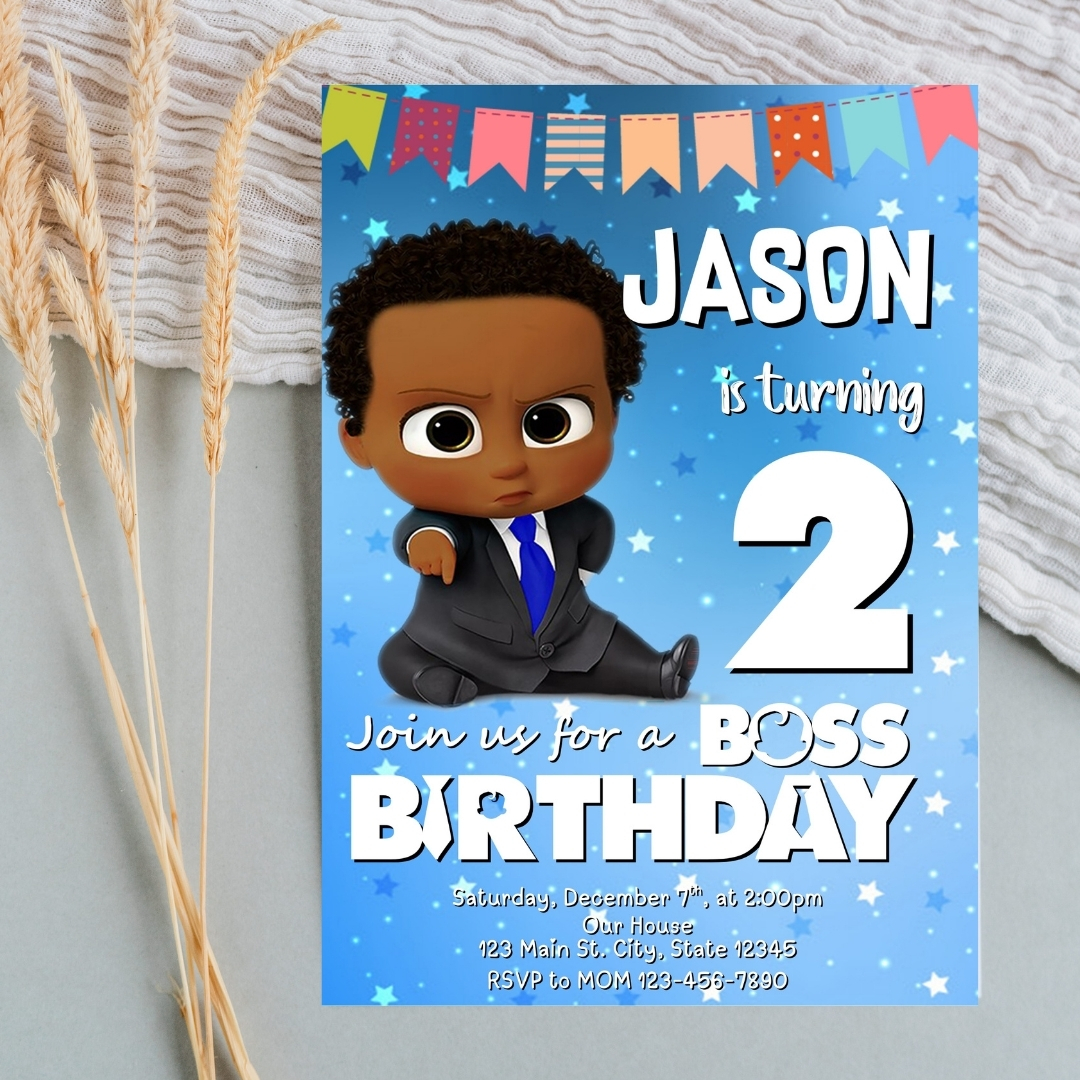 Editable Boss Baby 2nd Birthday Invitation Template | Canva Template