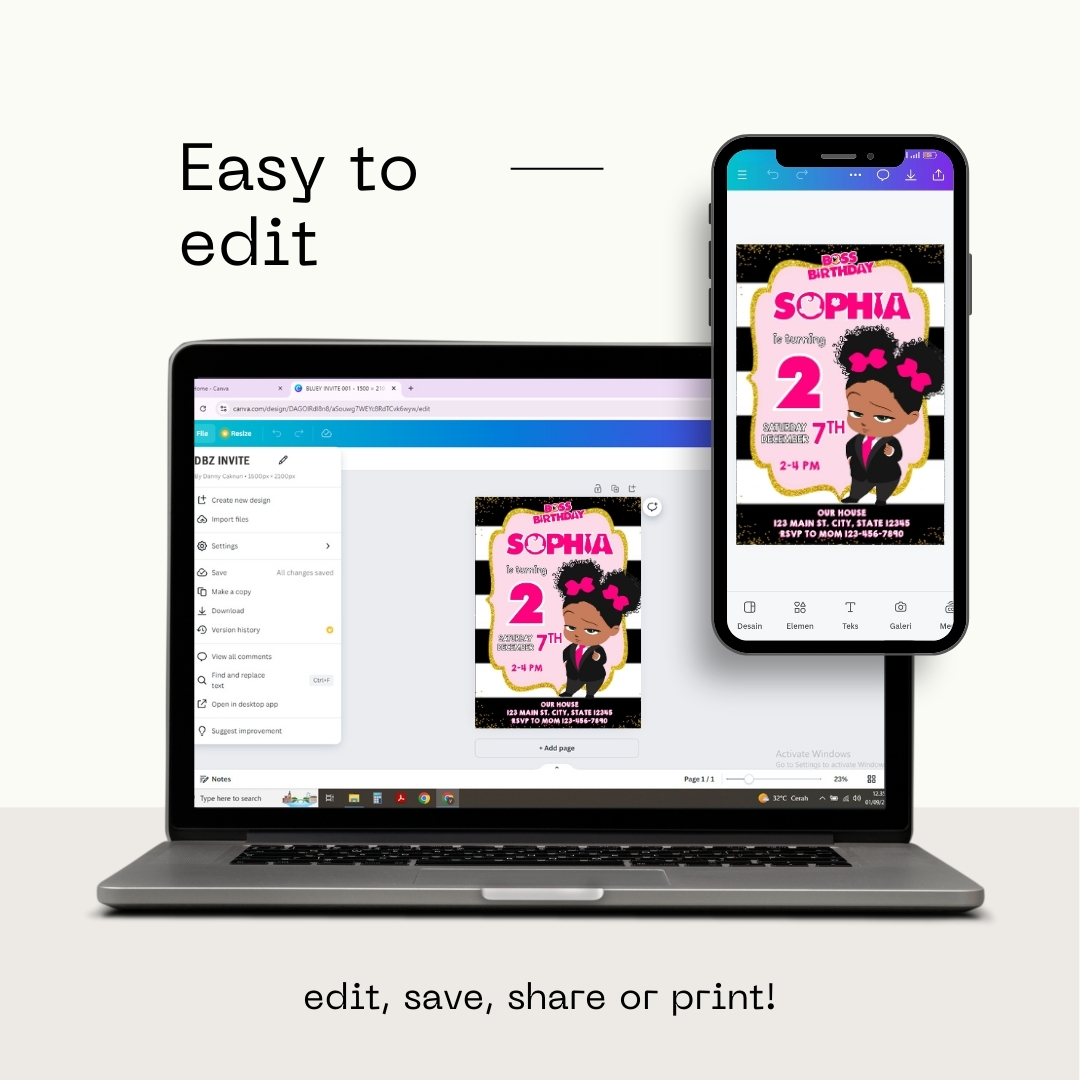 Editable Boss Baby 2nd Birthday Invitation Template | Canva Template