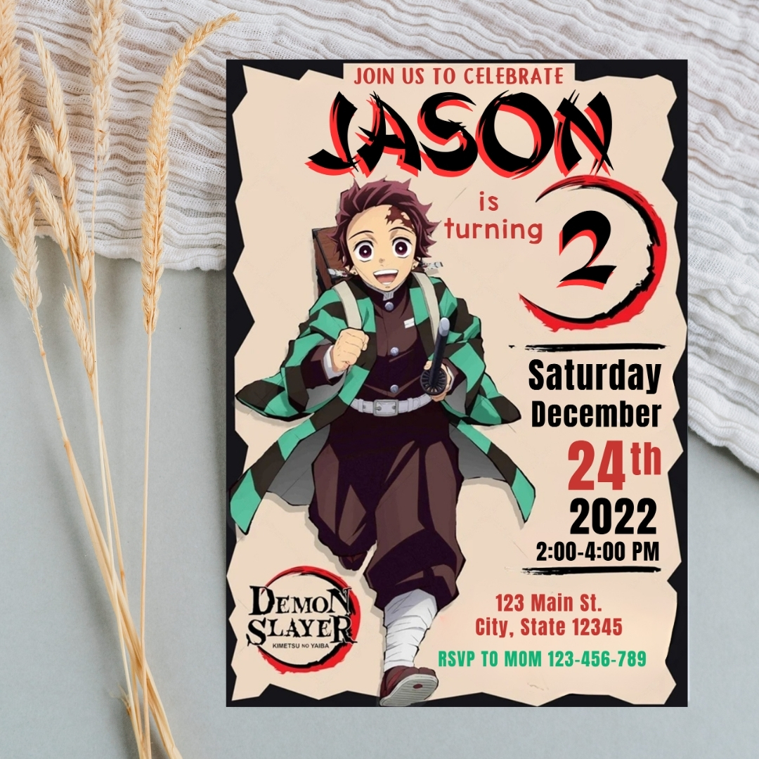 Demon Slayer (Kimetsu no Yaiba) Birthday Invitation Template | Editable Canva