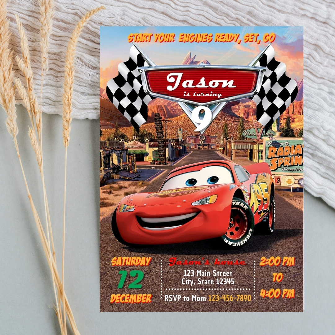 Editable "Start Your Engines" Cars Birthday Invitation Template | Canva Digital Download