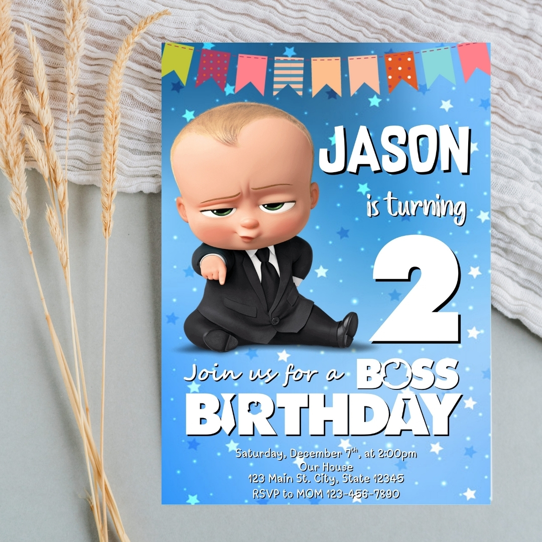Editable Boss Baby 2nd Birthday Invitation Template | Canva Template