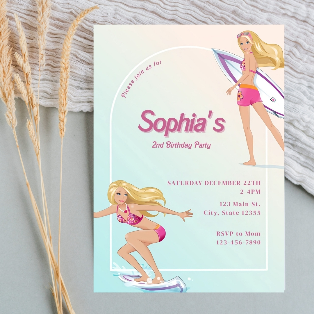 Vintage Floral Barbie 2nd Birthday Invitation Template | Editable Canva Digital Download