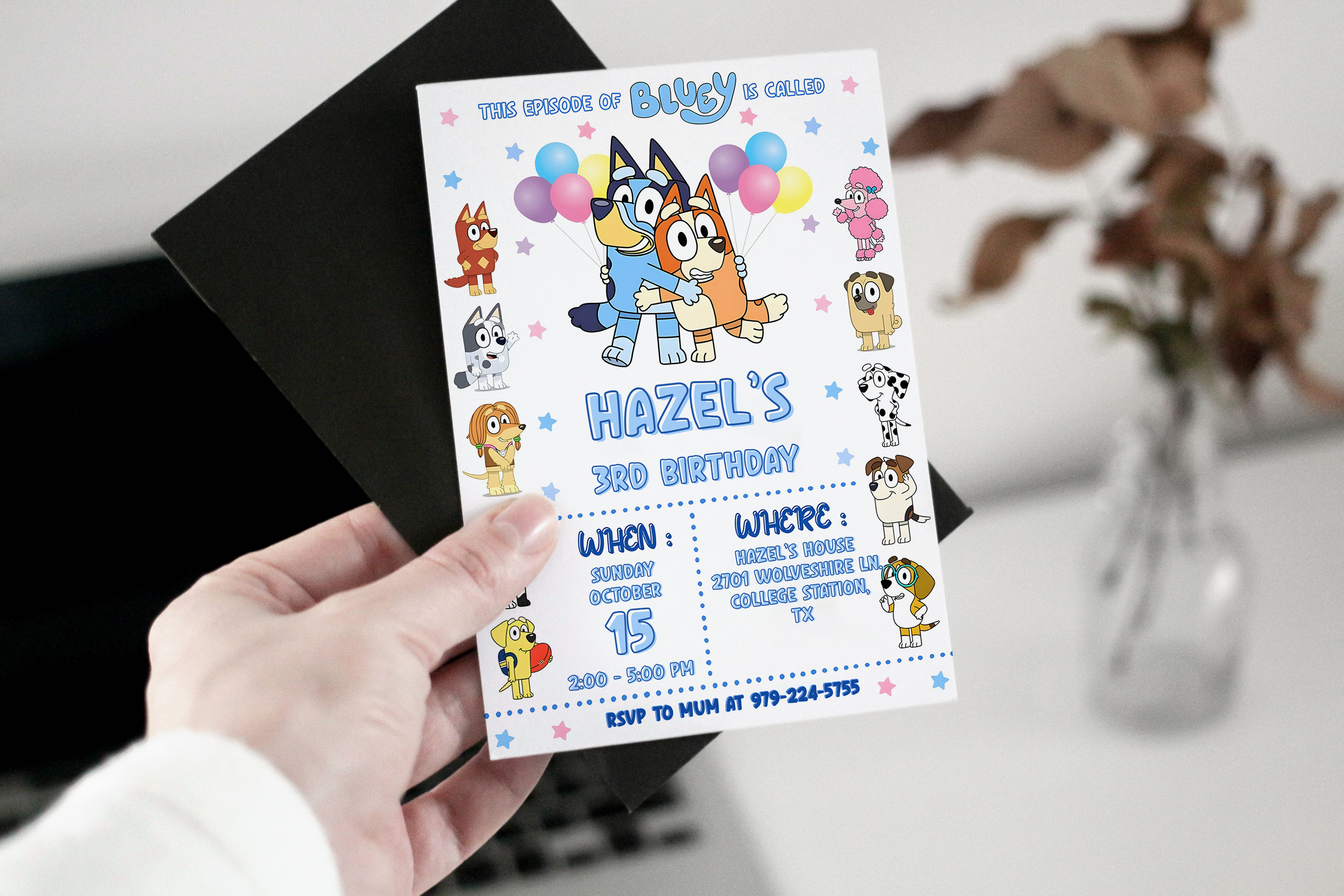 Editable Bluey Birthday Invitation Template – Canva digital template Invite – Bluey Theme Digital Download
