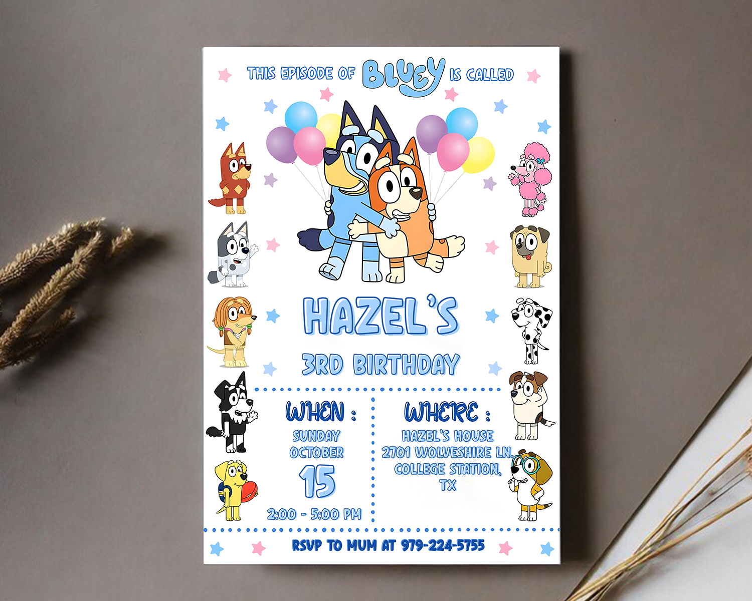Editable Bluey Birthday Invitation Template – Canva digital template Invite – Bluey Theme Digital Download