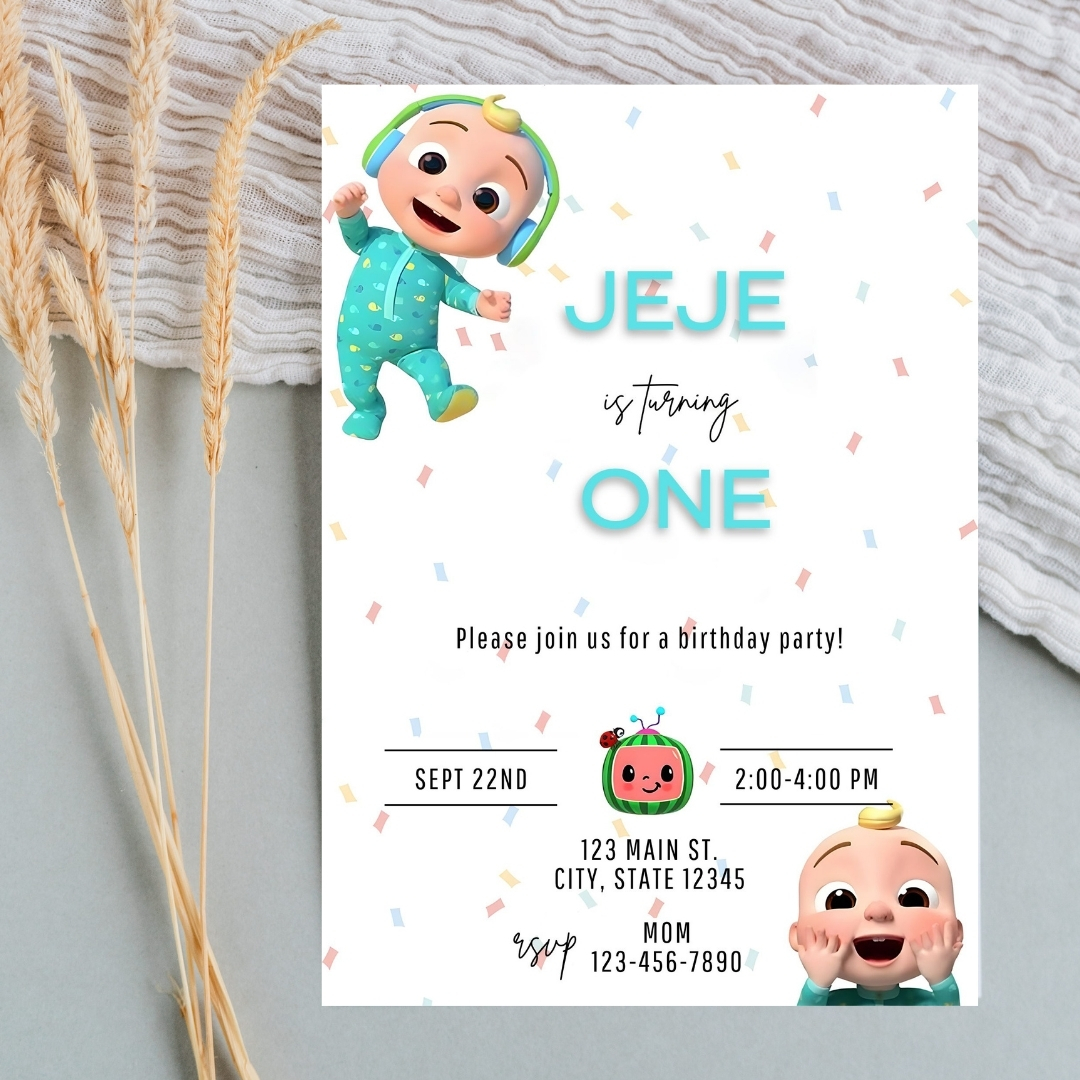 CoComelon 1st Birthday Invitation Template | Editable Canva Digital Download