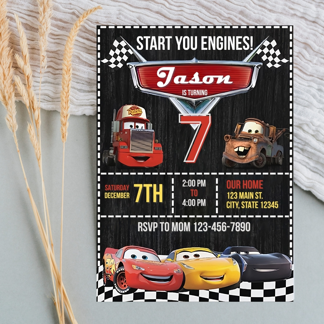 Editable "Start Your Engines" Cars Birthday Invitation Template | Canva Digital Download