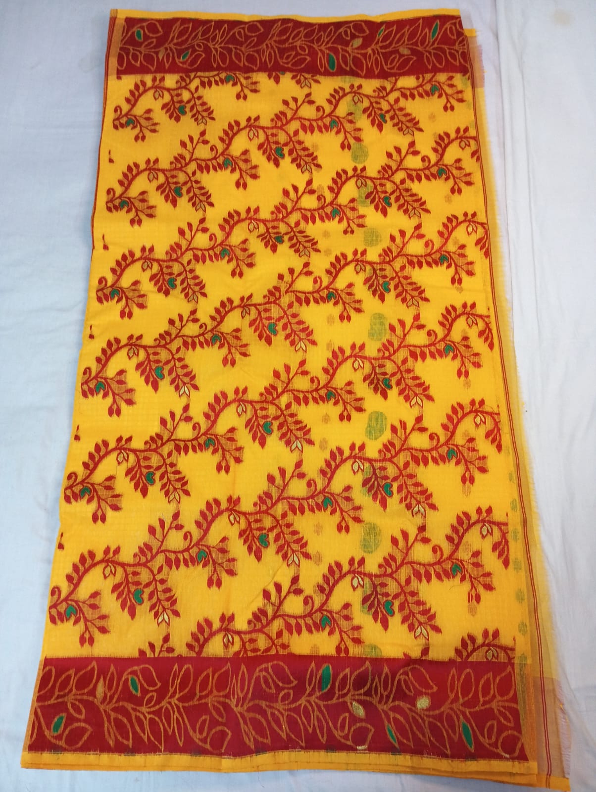 Yellow Kota Saree with Fancy Red Kolka Border & Rich Pallu
