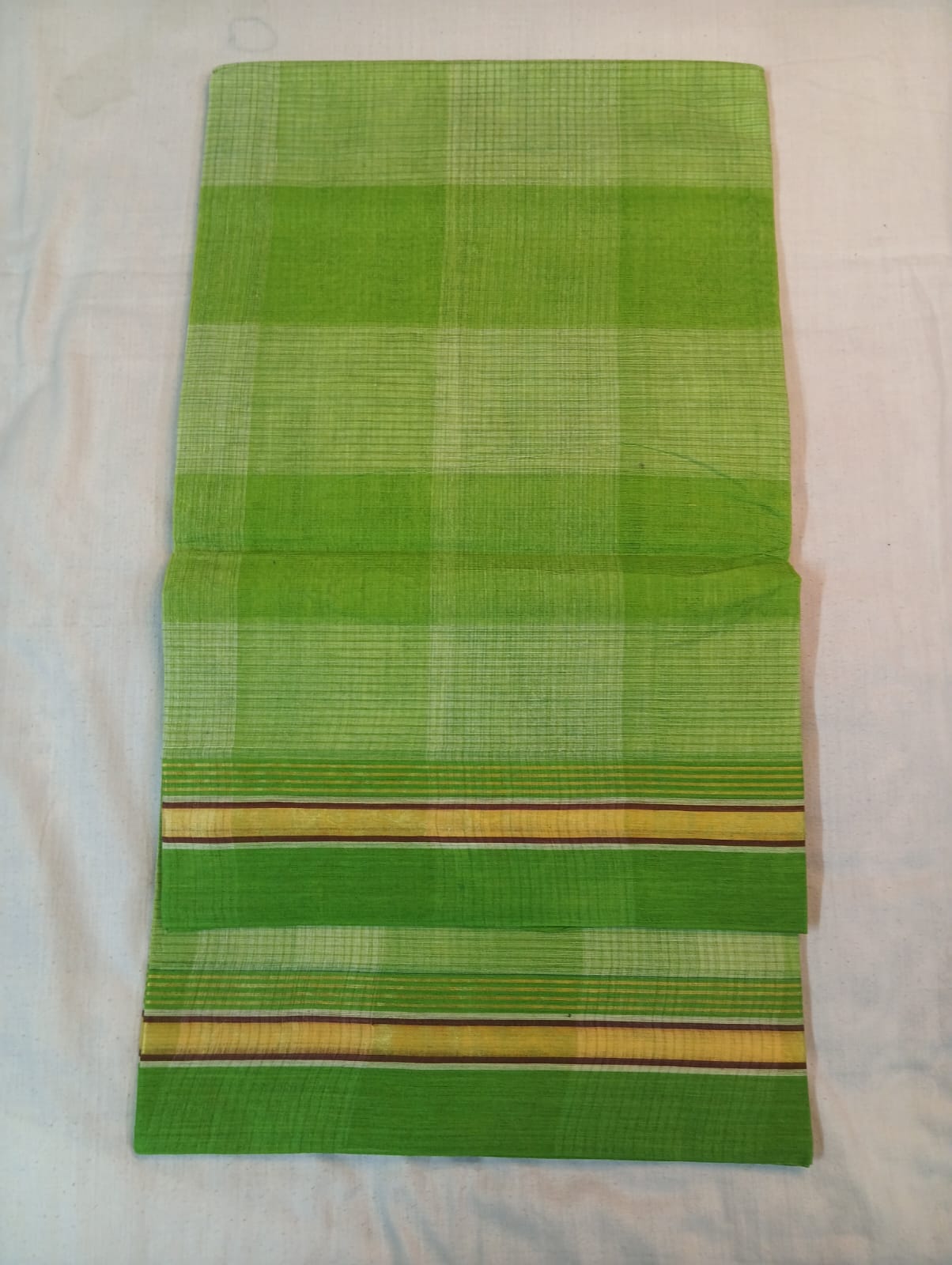 Double Color Parrot Green & Light Green Big Check Saree with Parrot Green Border