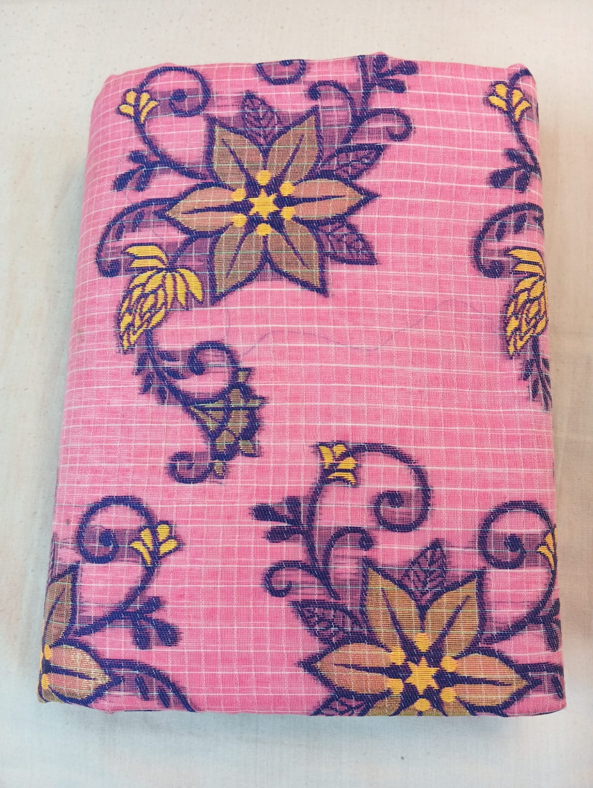 Light Pink Kota Check Saree with Fancy Buti, Fancy Border & Rich Pallu