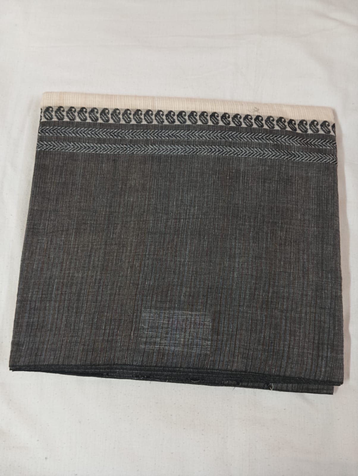 Cream Saree with Thick Dark Grey Border