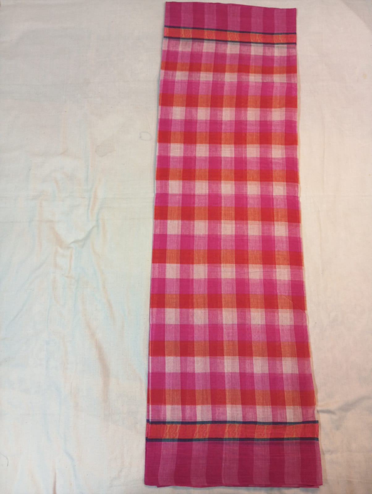 Pink & White Double Color Check Saree with Pink Border