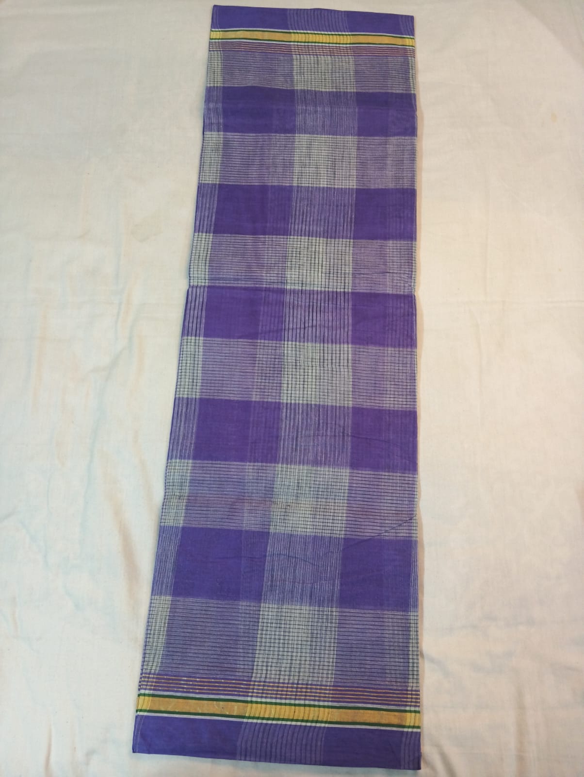 Purple & Cream Big Check Double Color Saree with Purple Border