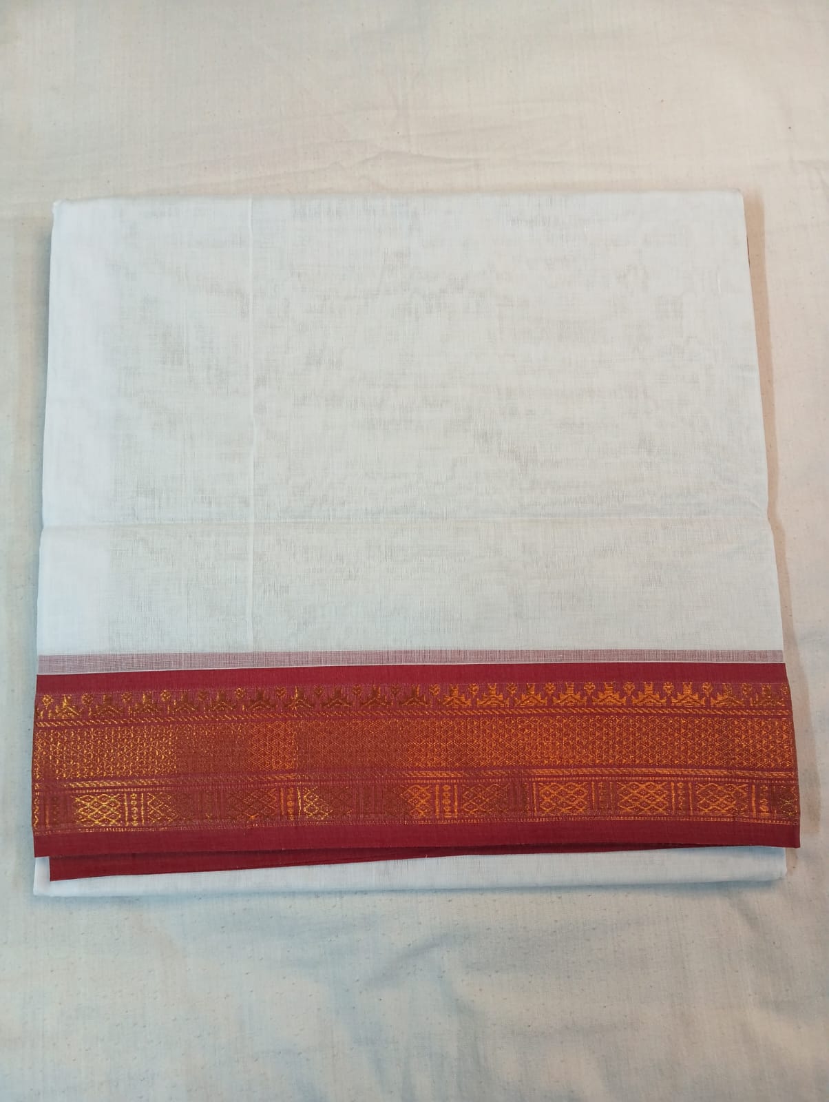 Classic White Saree with Red & Golden Border (With Blouse Piece)