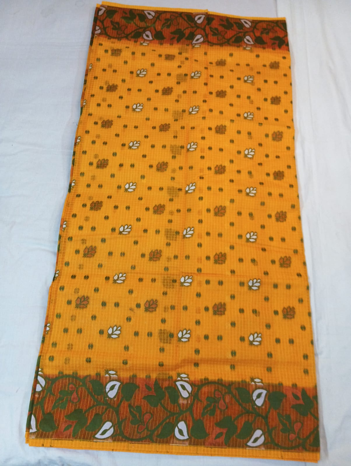 Yellow Kota Check Saree with Fancy Buti, Fancy Border & Rich Pallu