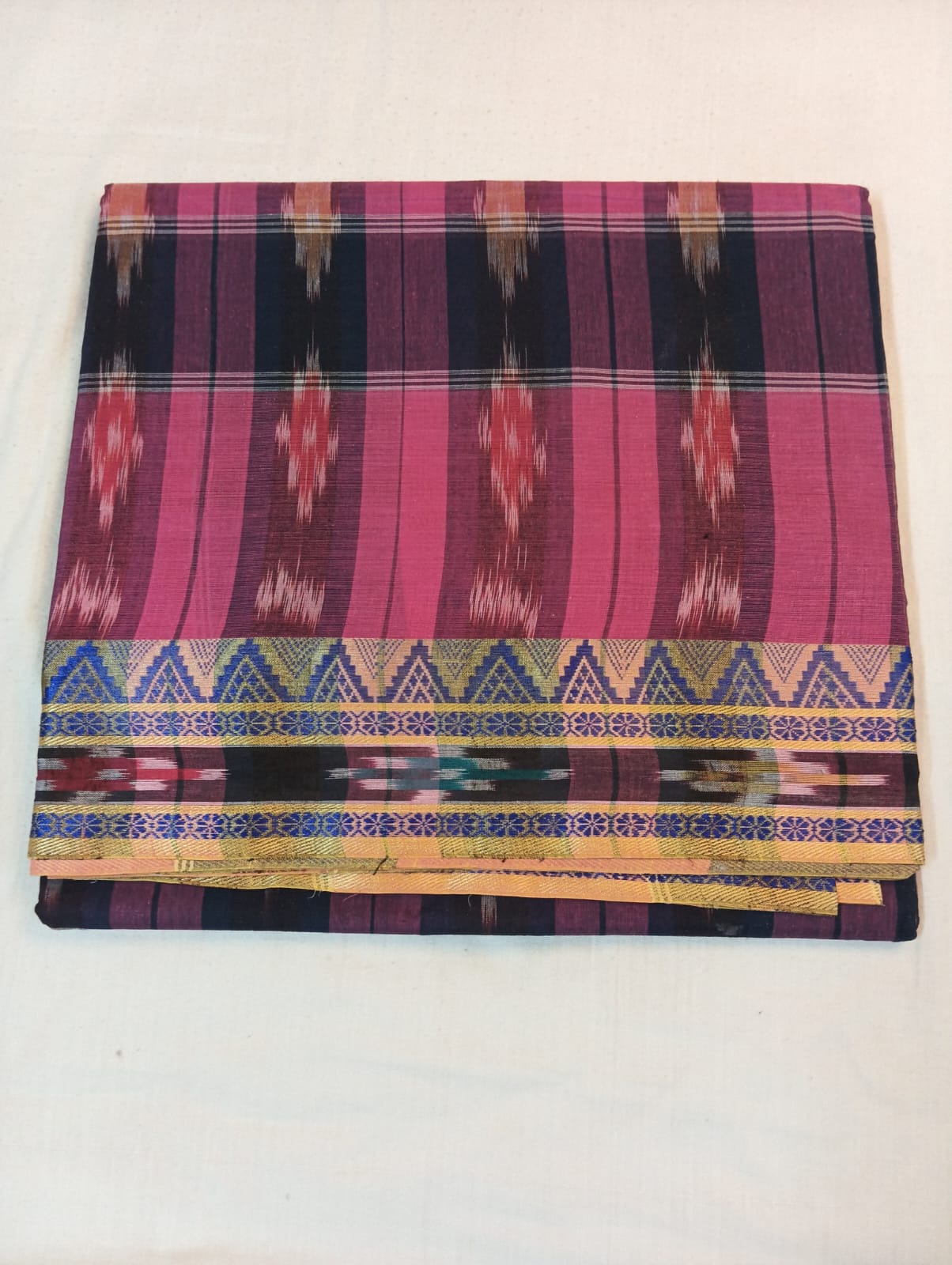 Pink Kotki Saree with Purple Stripe Temple Border