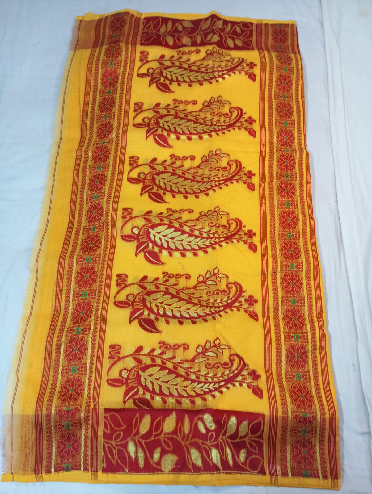 Yellow Kota Saree with Fancy Red Kolka Border & Rich Pallu