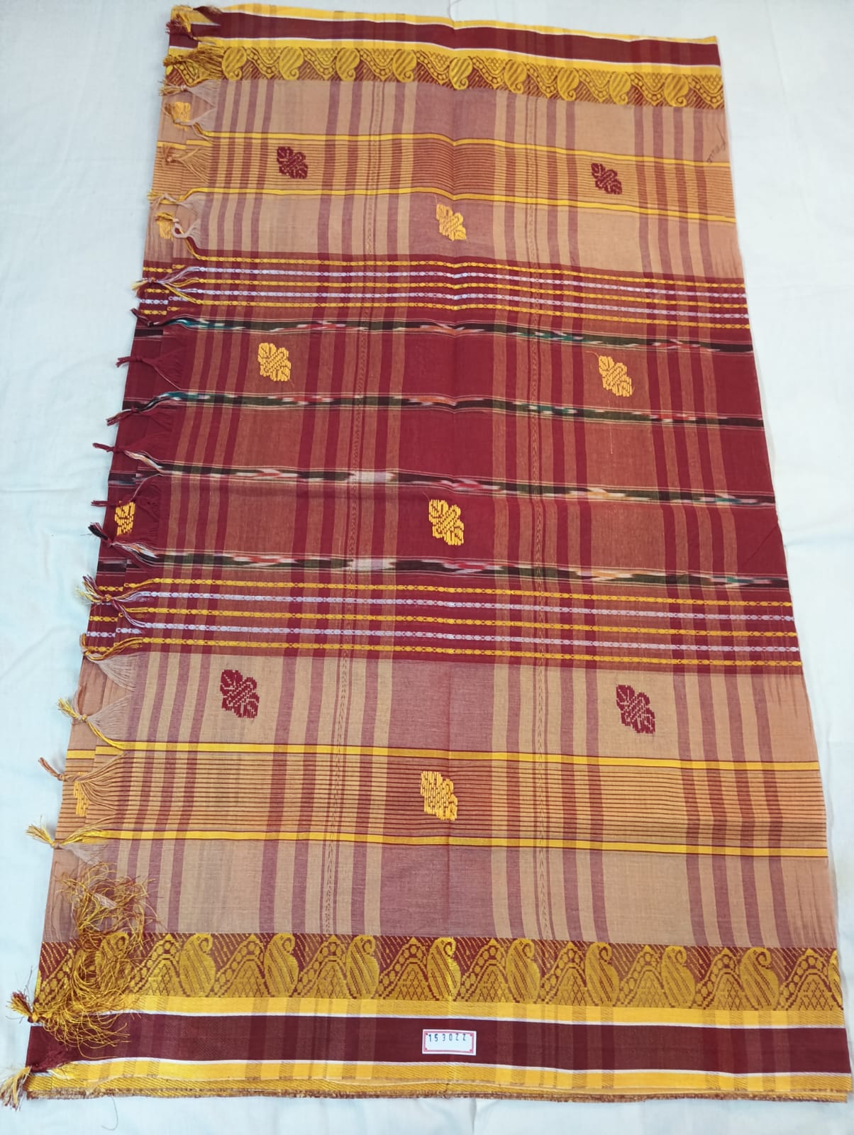 Biscuity & Maroon Handloom Kotki Saree with Golden Border and Maroon Buti