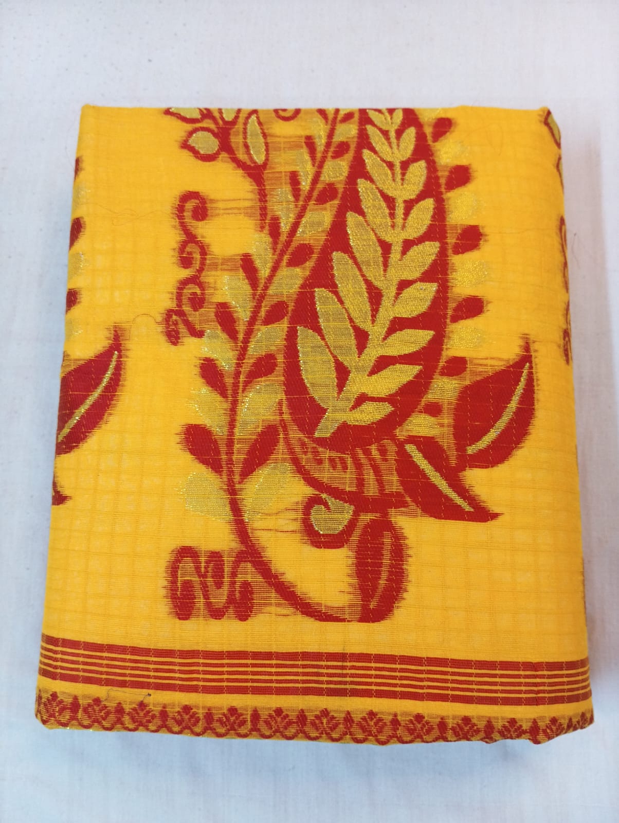 Yellow Kota Saree with Fancy Red Kolka Border & Rich Pallu