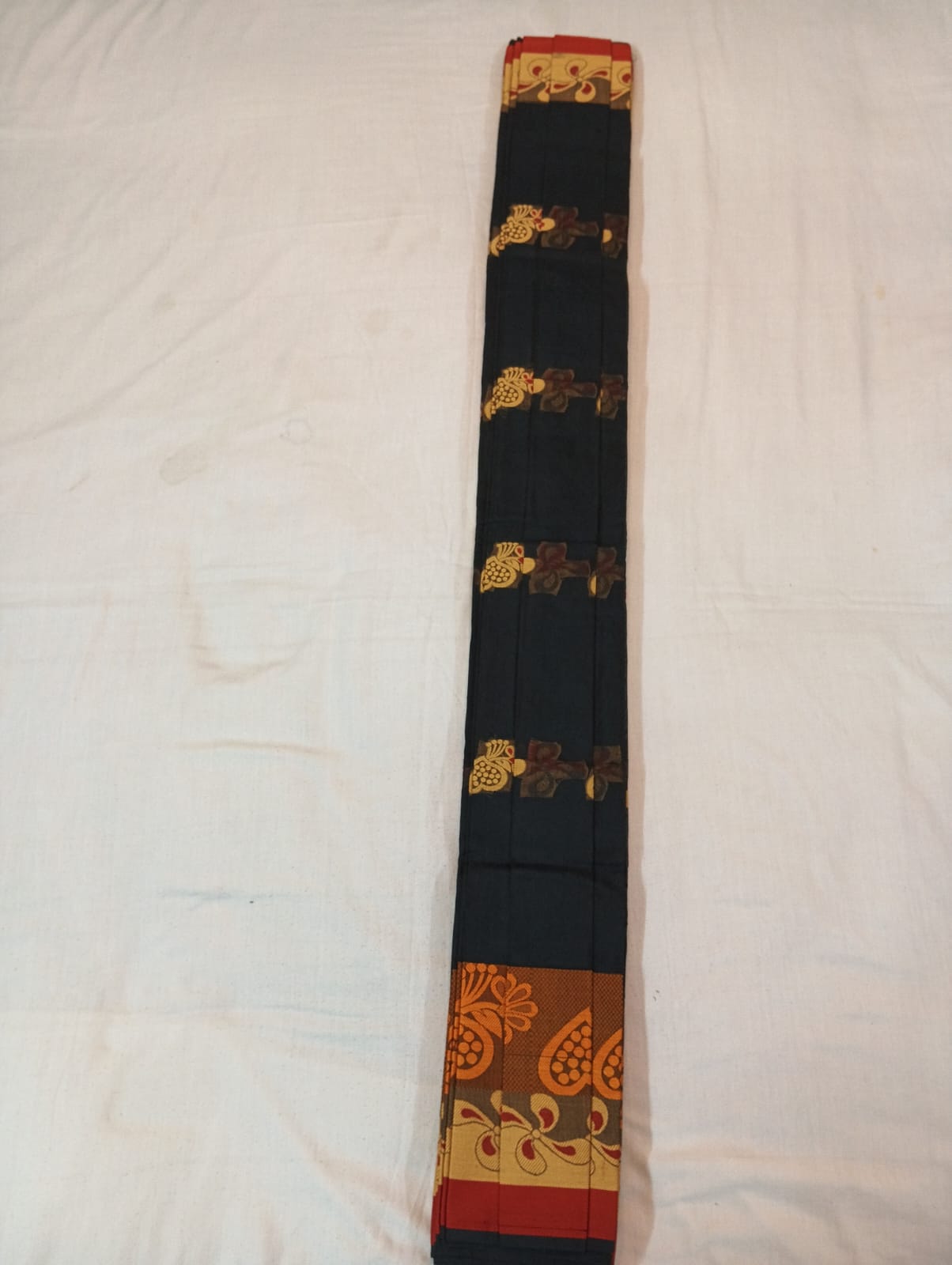 Black Handloom Saree with Golden Buti and Red Border
