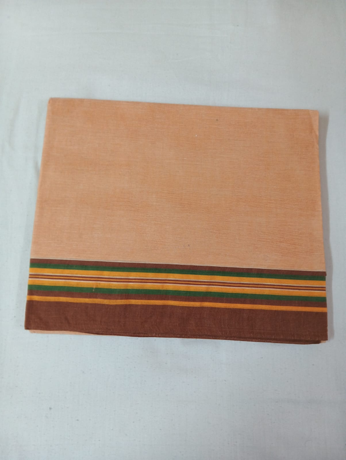 Biscuity Saree with Brown Striped Border