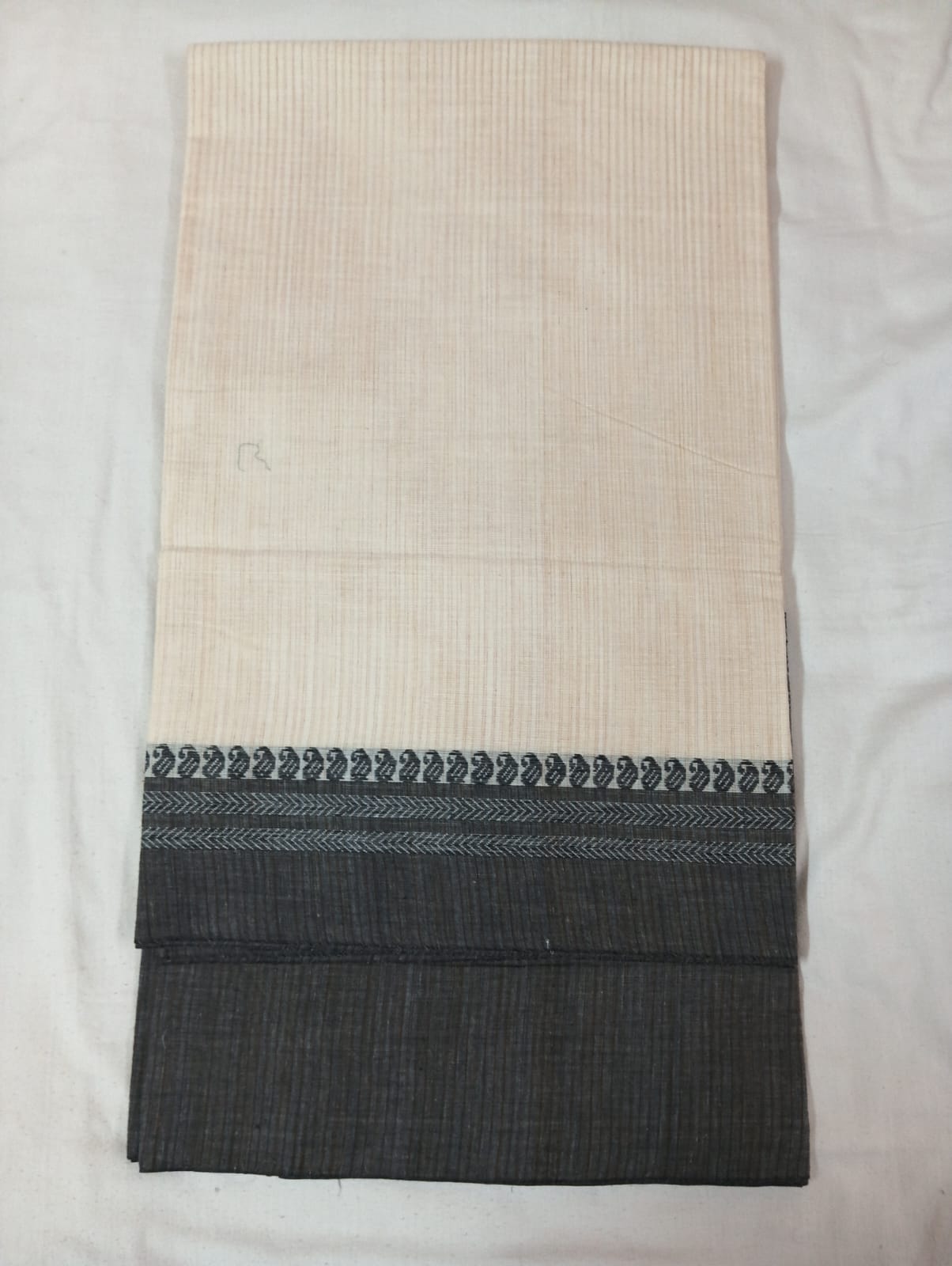 Cream Saree with Thick Dark Grey Border